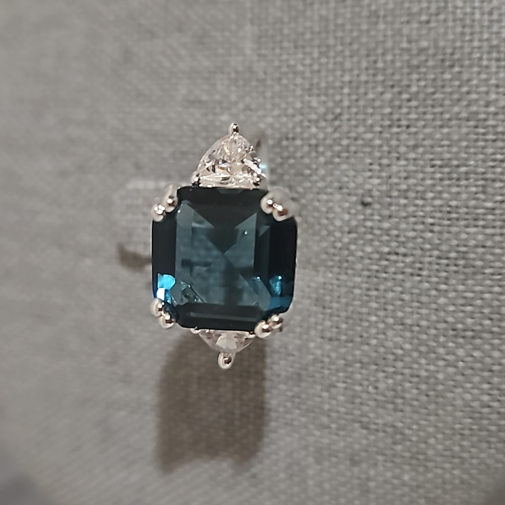 Blue Zircon Silver Tone Luxury Ring